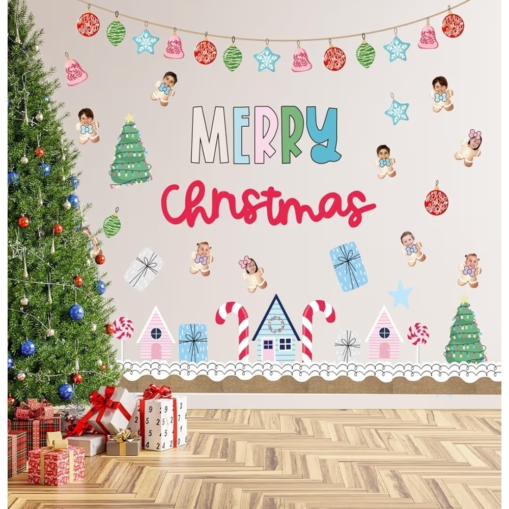 MERRY Christmas Wall Decal Set - Pastel Holiday Sticker Kit